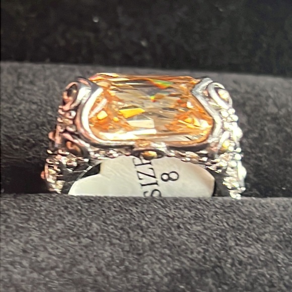 Unique Honey Colored CZ in Filagree Raised setting. Size 8 ring - Picture 2 of 5